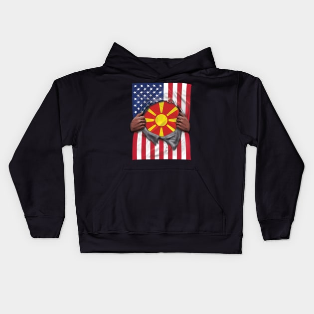 Macedonia Flag American Flag Ripped - Gift for Macedonian From Macedonia Kids Hoodie by Country Flags
